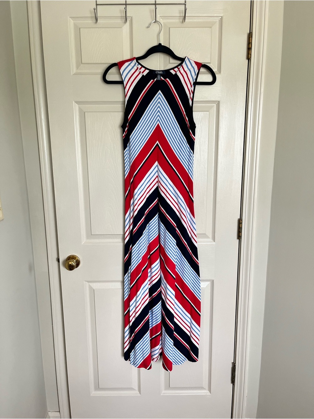 Chaps Red, Navy & Light Blue Chevron Maxi Dress